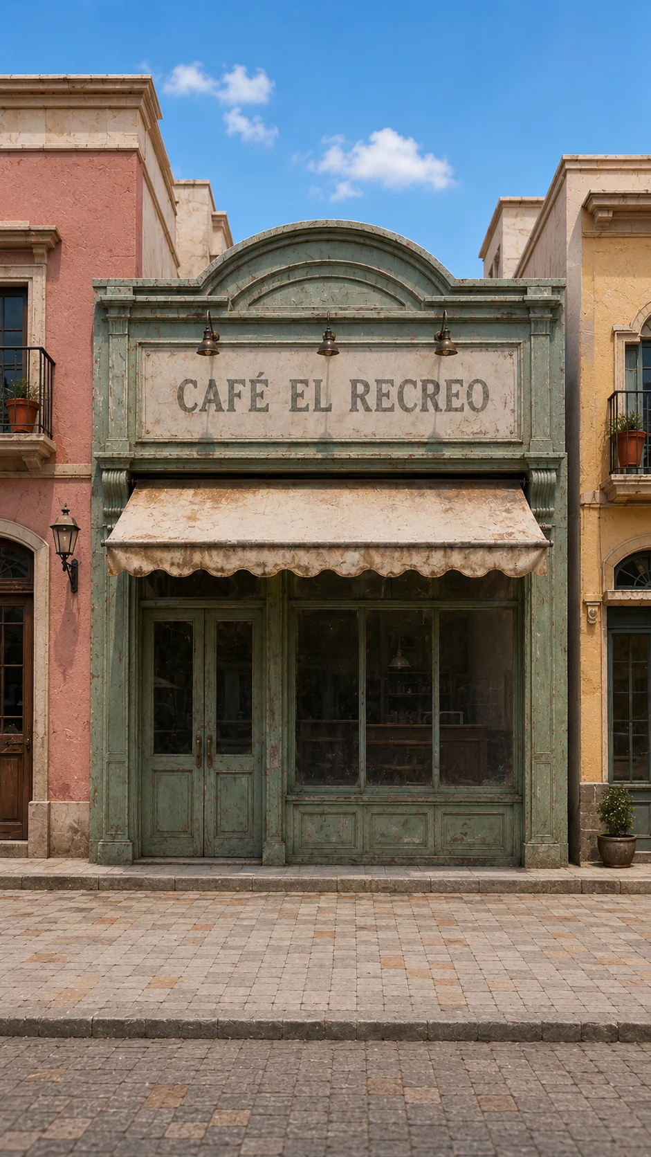 Café El Recreo antes de una transformación de marca y vidriera digital