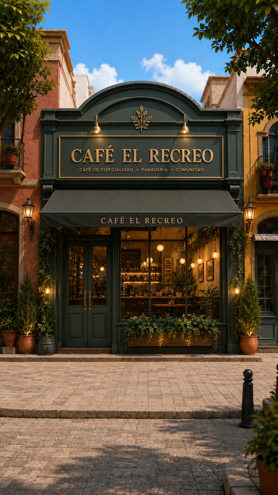 Café El Recreo después de una transformación de marca y vidriera digital