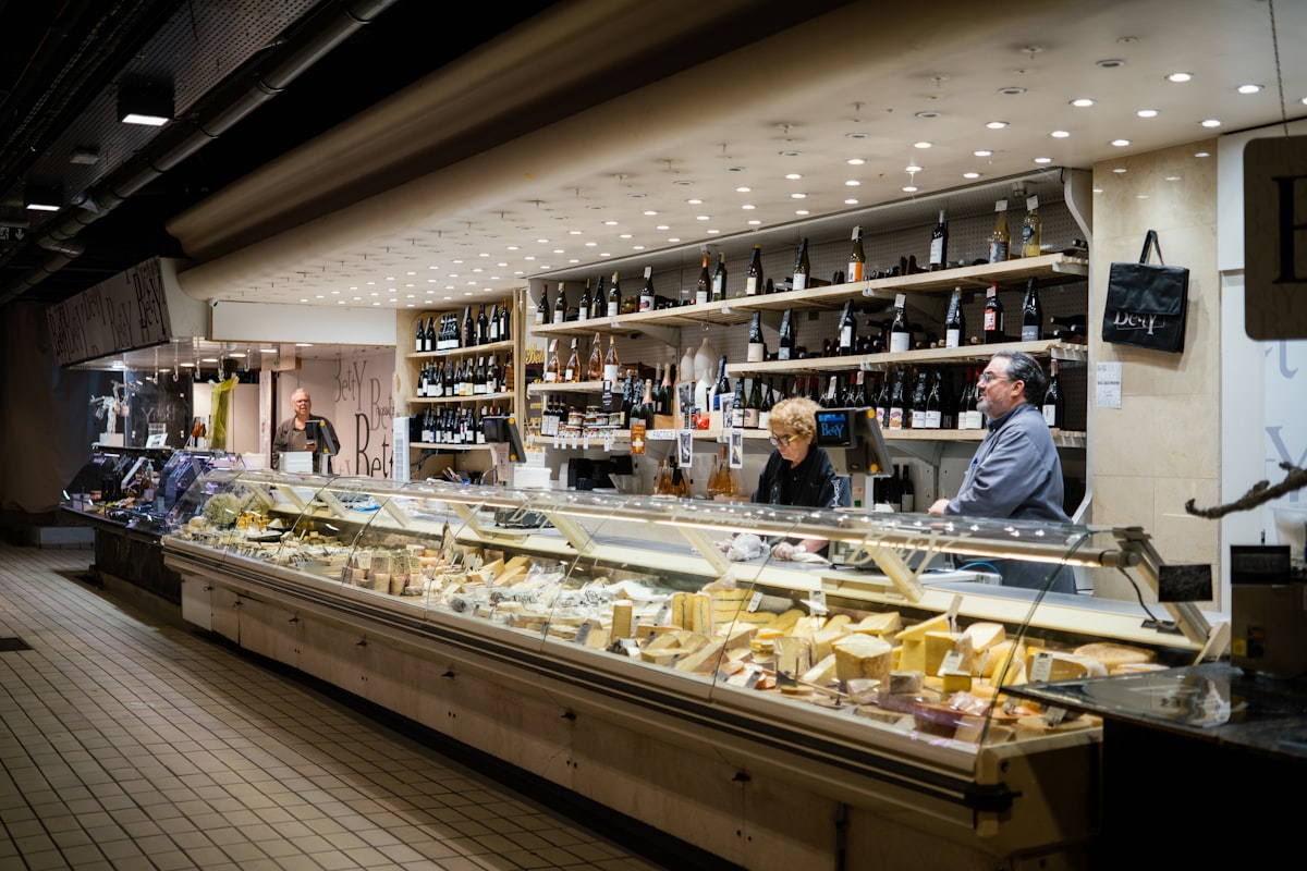 A staffed cheese and deli counter