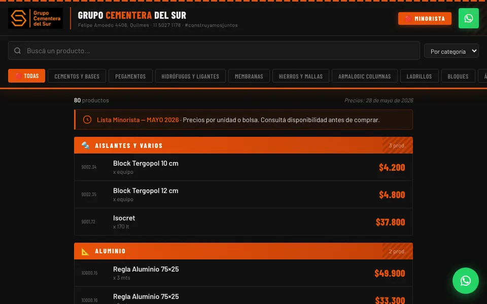 Catálogo online editable de Grupo Cementera del Sur
